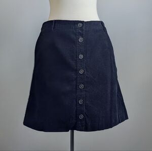 Lord & Taylor Black 99% Cotton Corduroy Button A-Line Mini Skirt Collegiate 70s